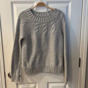 Aerie Light Gray Cable Knit Sweater